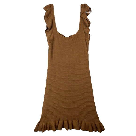 House Of Harlow Knit Dress Large Midi Ruffle Straps Brown Romantic Boho NEW - Picture 1 of 10